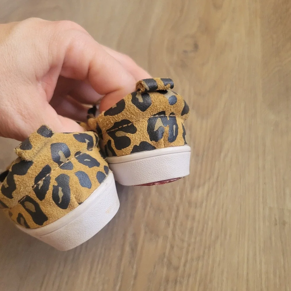 Monkey Feet Unisex Baby Leopard Slip On Shoes 3 12-18M Tan Leather Animal Print
